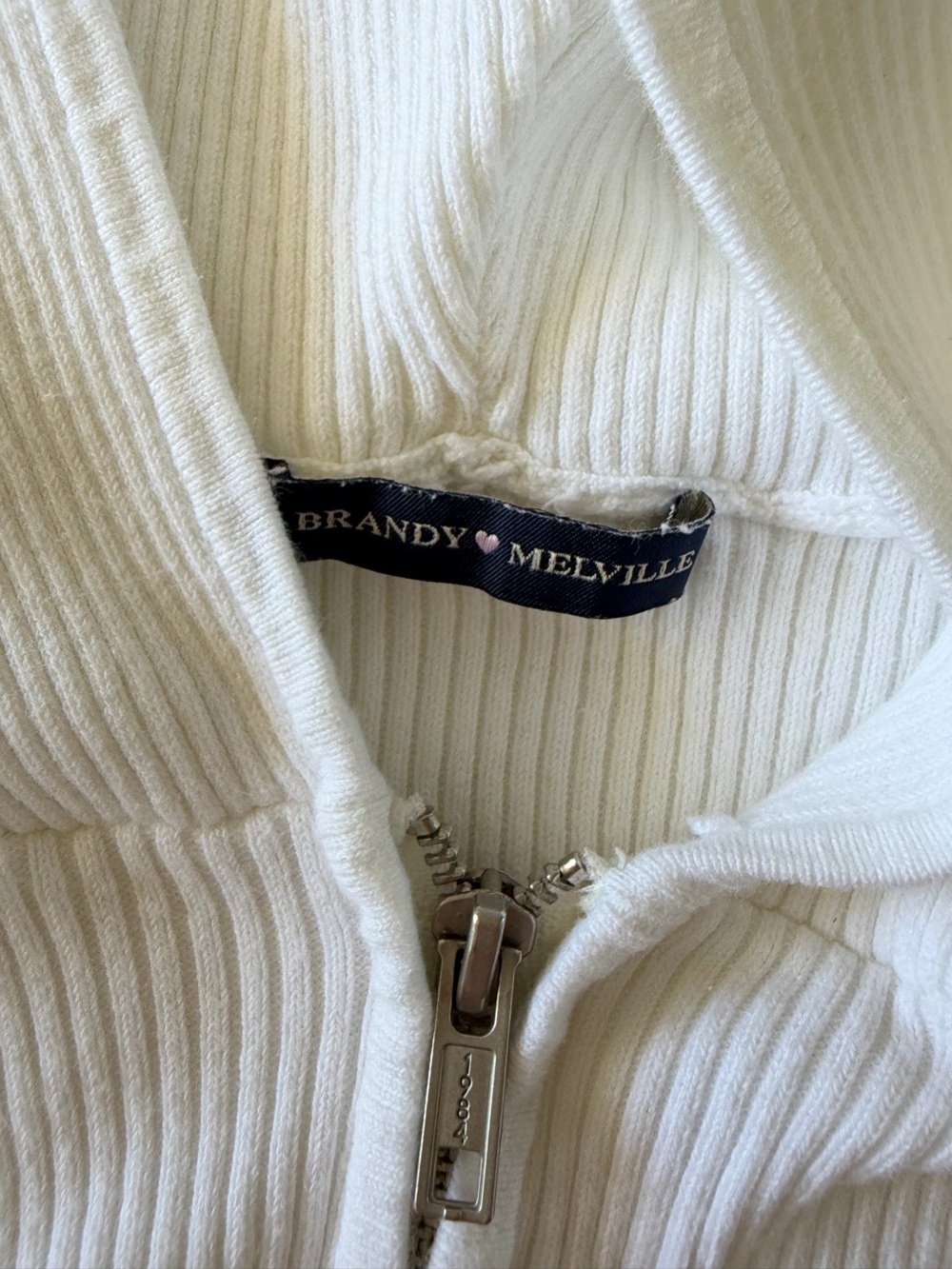 Brandy Melville White Ribbed Zip-Up Sweater